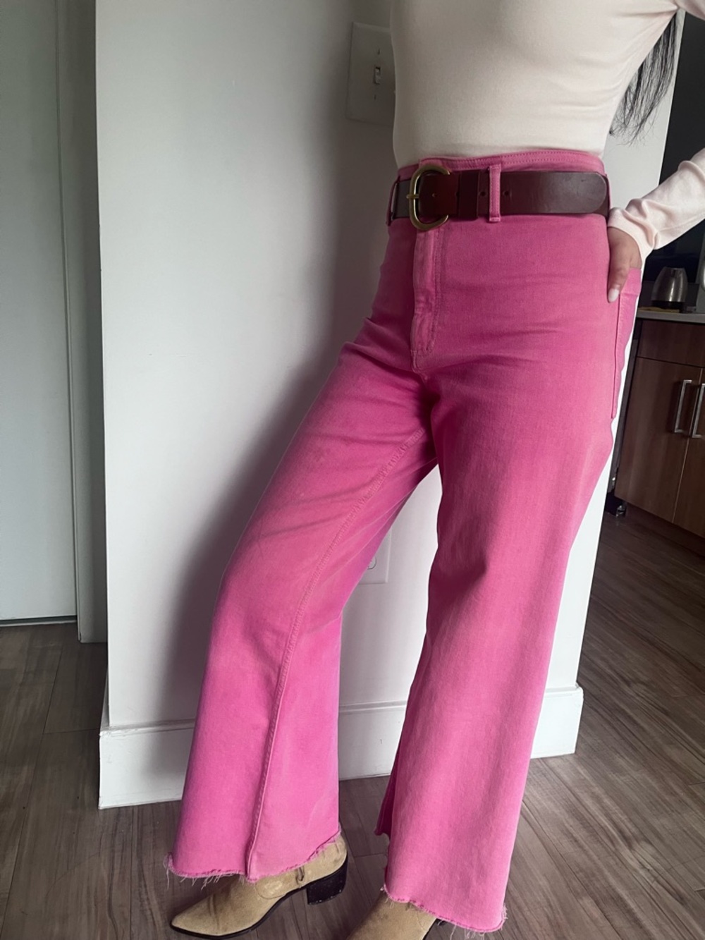 High-Waist Wide Leg Pink Corduroy Pants